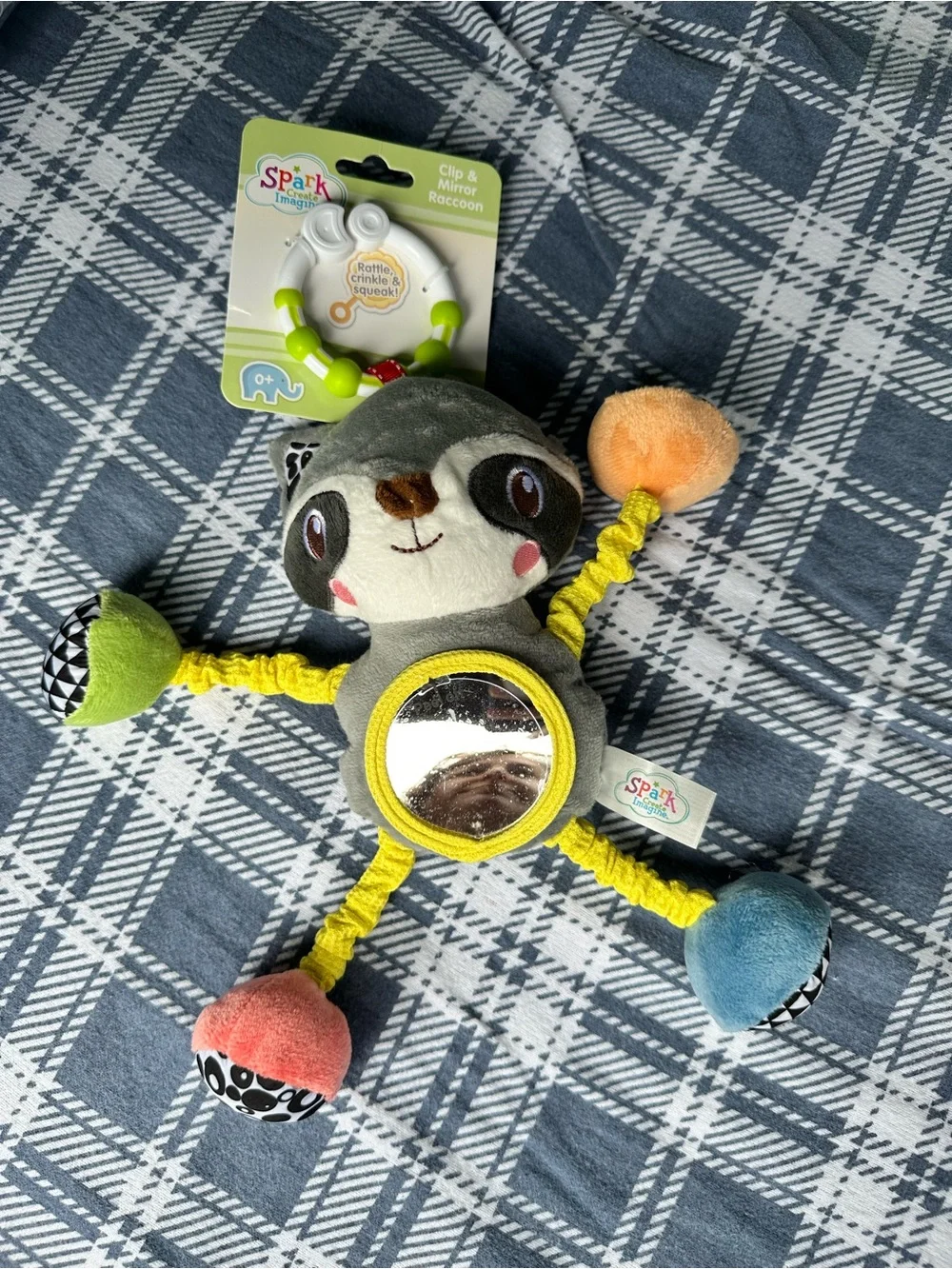 Spark! Creations Raccoon Clip & Mirror Soft Toy - Multicolor